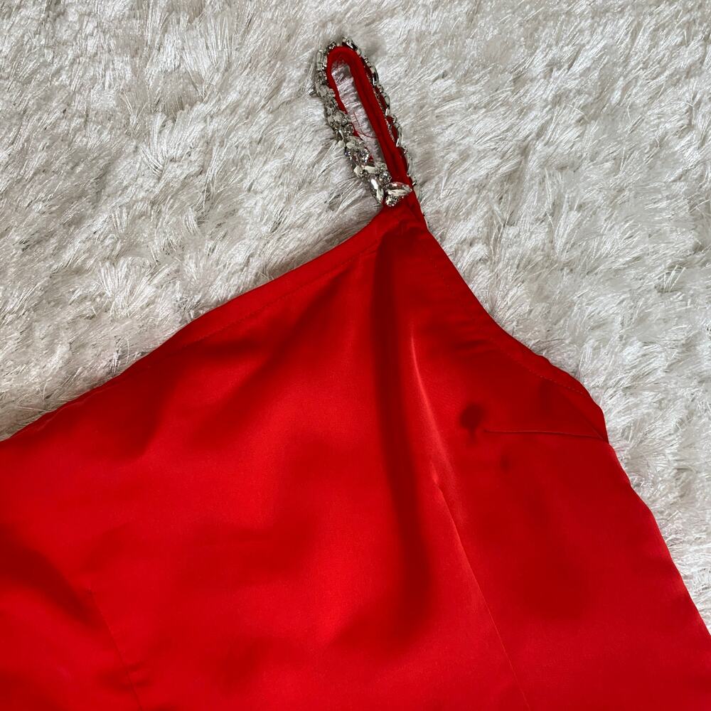 Superdown Revolve Red One Shoulder Rhinestone Str… - image 3